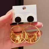 Enamel Stud Open Hoop Fringe Earrings